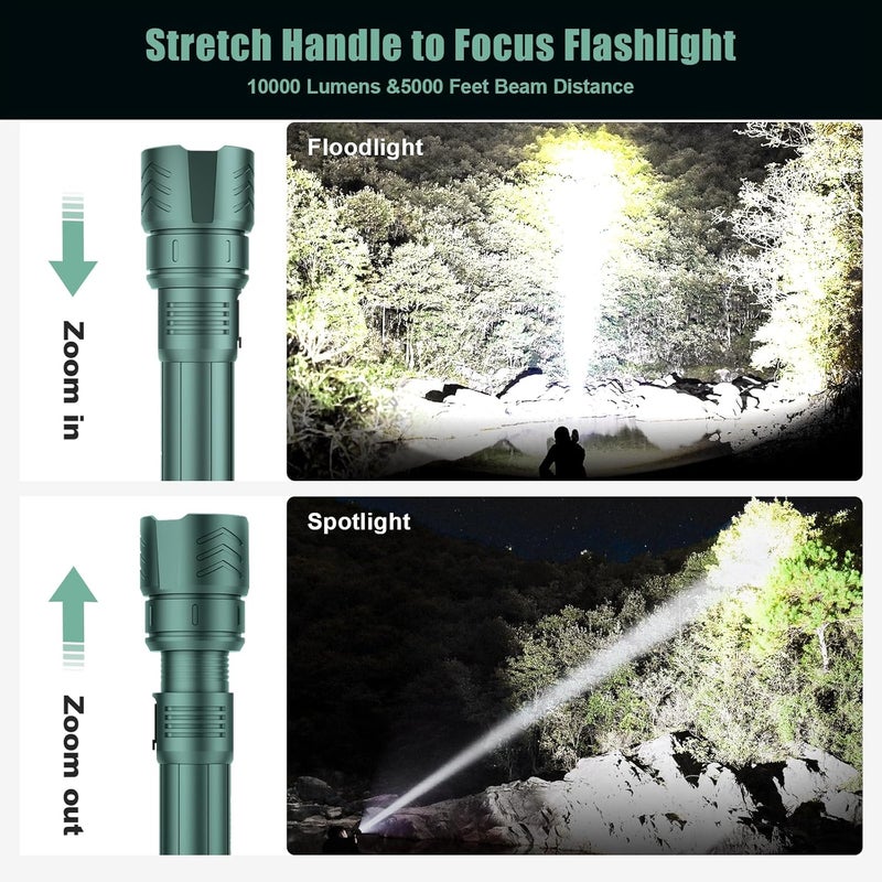 SkyFire LED Flashlight High Lumens,5000mAh Super Bright Rechargeable Flashlight,Zoomable,Four Modes,Waterproof Flash Light for Camping Essentials,Outdoor and Home Emergencies-Green - Image 2